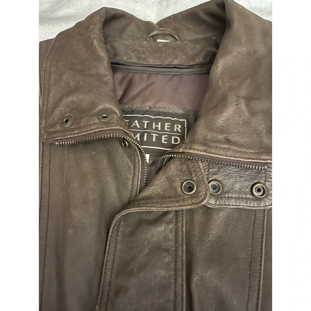 Leather Limited Men's Size L Brown Leather Bomber Jacket Zips & Snaps Zip Front